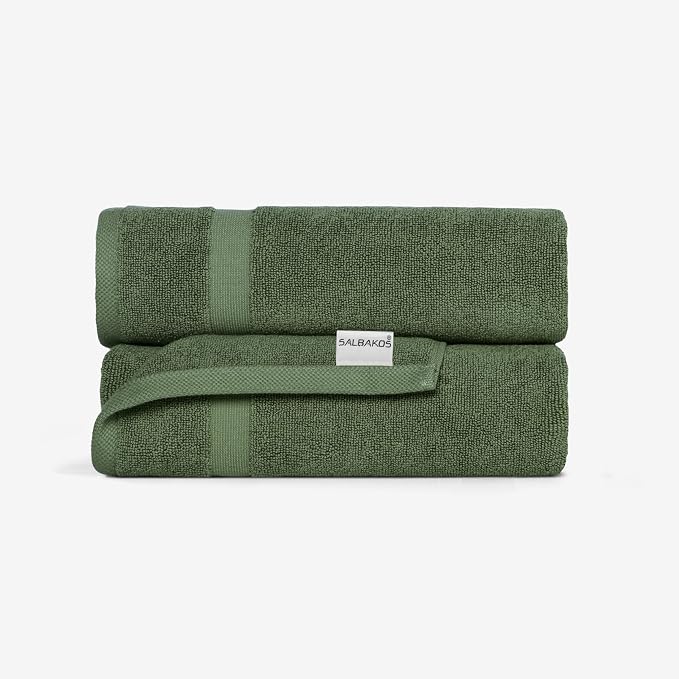 SALBAKOS 100% Turkish Cotton Bath Mat Set 2-Piece - 20x34 inch, Hotel & Spa Collection, Soft, Absorbent, Long Lasting, Durable Bathroom Rugs | Made in Turkey (Green, 2 Bath Mats)