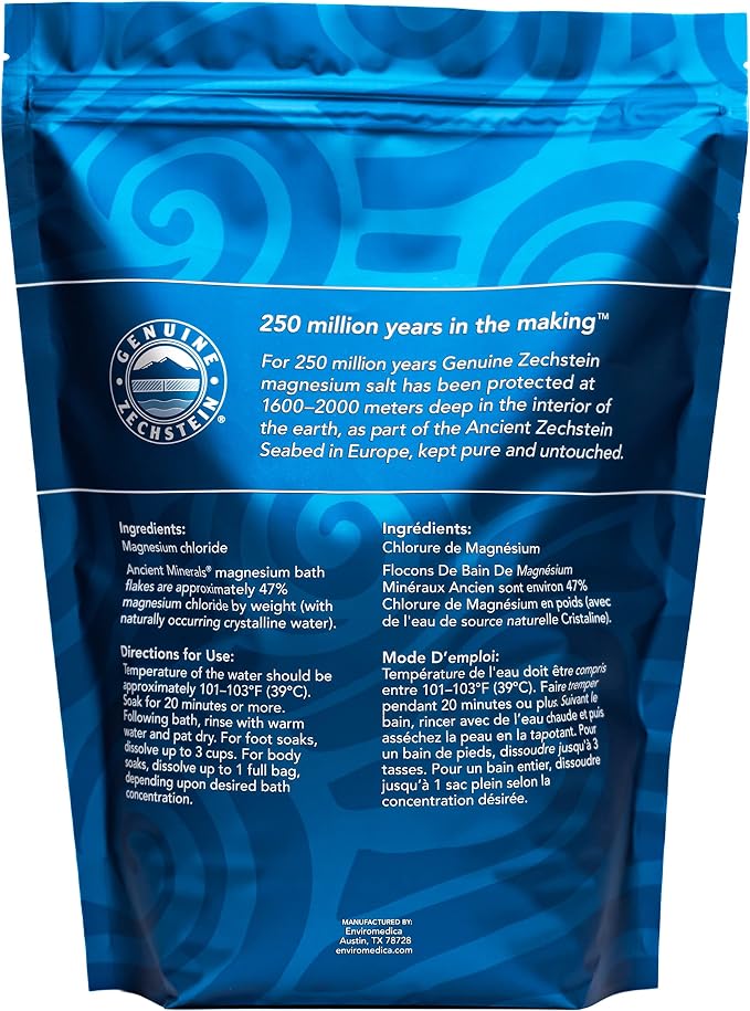 Ancient Minerals Magnesium Bath Flakes – Pure Zechstein Magnesium Chloride for Soaking and Whole-Body Replenishment, 8 lb Bag