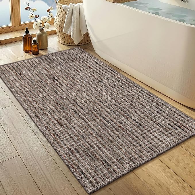 Color&Geometry Ultra Thin Low Profile Bathroom Rug Fits Under Door, Non Slip Rubber Backing Bath Mat, Absorbent Quick Dry Shower Mat for Bathtub/Bathroom Floor, Taupe Brown,24"x43"