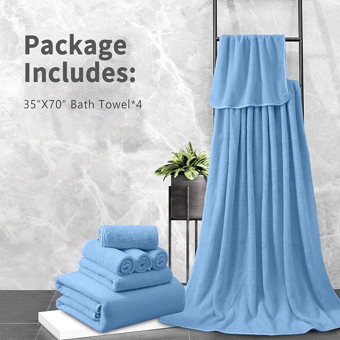 Extra Large Bath Sheet 4 Piece (35"x70")-Ultra Soft Oversized Bath Towel,Bath Sheet Towel for Bathroom Hotel,Plush Highly Absorbent Quick Dry Shower Towel Set for Adults,Bathroom Towel Set Blue