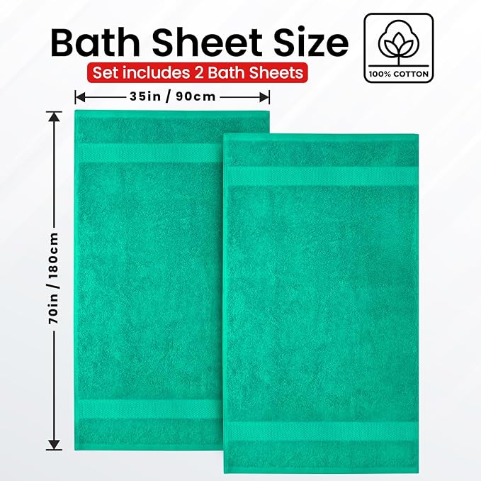 Infinitee Xclusives Jumbo Bath Sheets Towels for Adults – 600 GSM (35X70 Inches)– 100% Ring Spun Cotton Soft and Absorbent Large Bath Towels for Bathroom (Vivid Green) (Pack of 2)