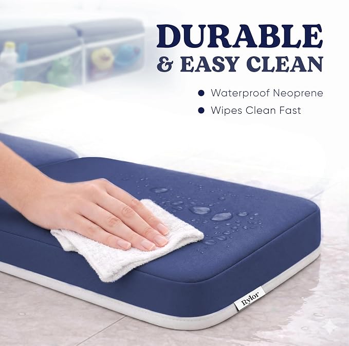 Rylor Premium Baby Bath Kneeler Mat & Elbow Rest Pad Set – Comfortable Bath Kneeler and Elbow Kneeling Rest Pad for Parents, Extra Long 26'', 2.4'' Thick, Non-Slip Support for Easy Bath Time (Blue)