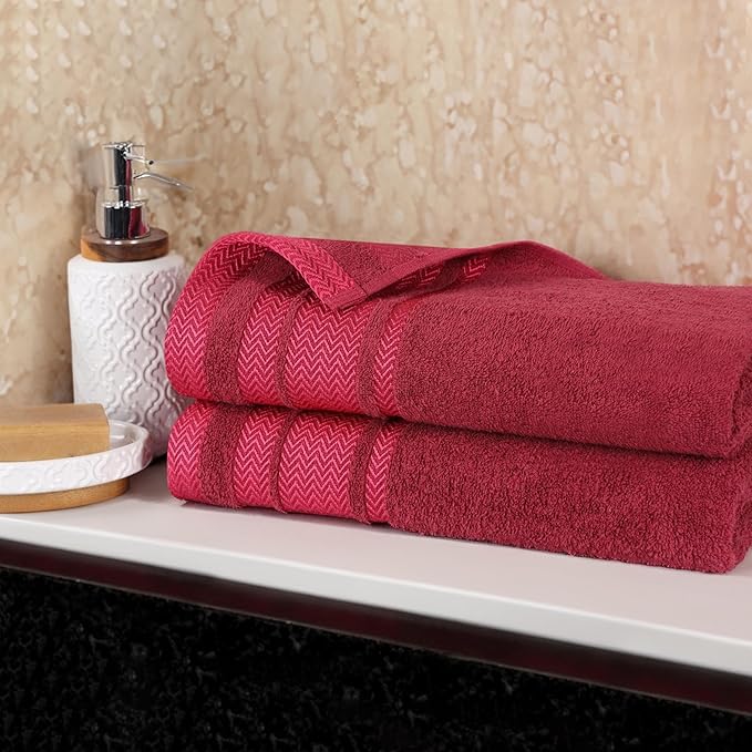 Superior Cotton Bath Sheet Set, Oversized Large Plush Soft Absorbent Body Towel, Shower, Spa, Hotel, Pool, Bath Basics, Home Essentials, Luxury, Fluffy, Quick Dry, Hays Collection, Set of 2, Cranberry