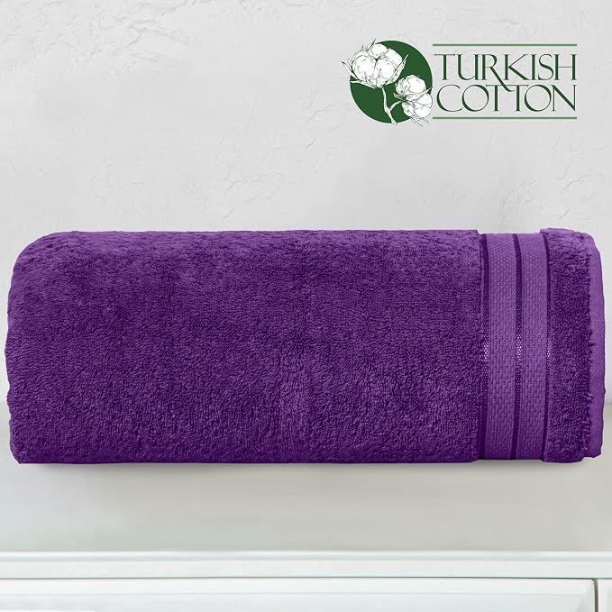 Elegant Comfort Three Line Popcorn Extra Large Luxury Bath Towel - 40" x 80" inch, Premium Hotel Spa Quality 1 Piece Oversized Bath Sheet 100% Turkish Cotton Super Soft Highly Absorbent, Purple