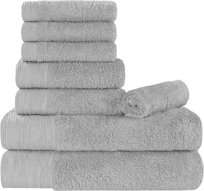Superior Rayon from Bamboo Blend 8-Piece Towel Set, Luxury Quick Dry, Bathroom Essentials, Shower, Spa, Plush Soft Absorbent Towels, Includes 2 Bath, 2 Hand, 4 Washcloth/Face Towels, Platinum