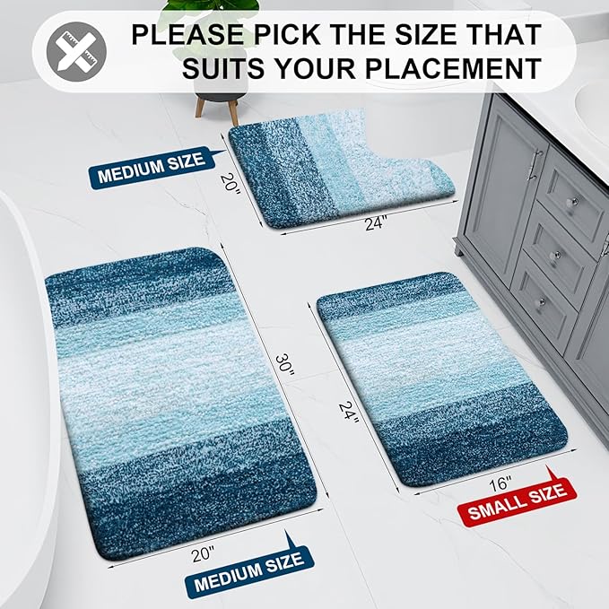Arotive Microfiber Bathroom Rugs, Shaggy Soft and Absorbent Bath Rug, Thick Plush Machine Washable Dry Bath Mats for Bathroom, Tub and Shower, 30x20, Peacock Blue, Rectangular