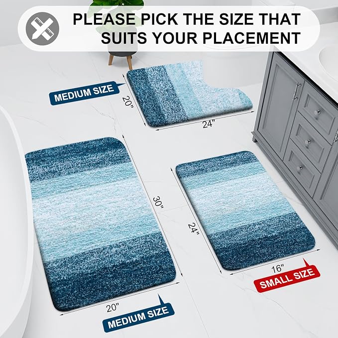 Arotive Microfiber Bathroom Rugs, Shaggy Soft and Absorbent Bath Rug, Thick Plush Machine Washable Dry Bath Mats for Bathroom, Tub and Shower, 44x24, Peacock Blue, Rectangular