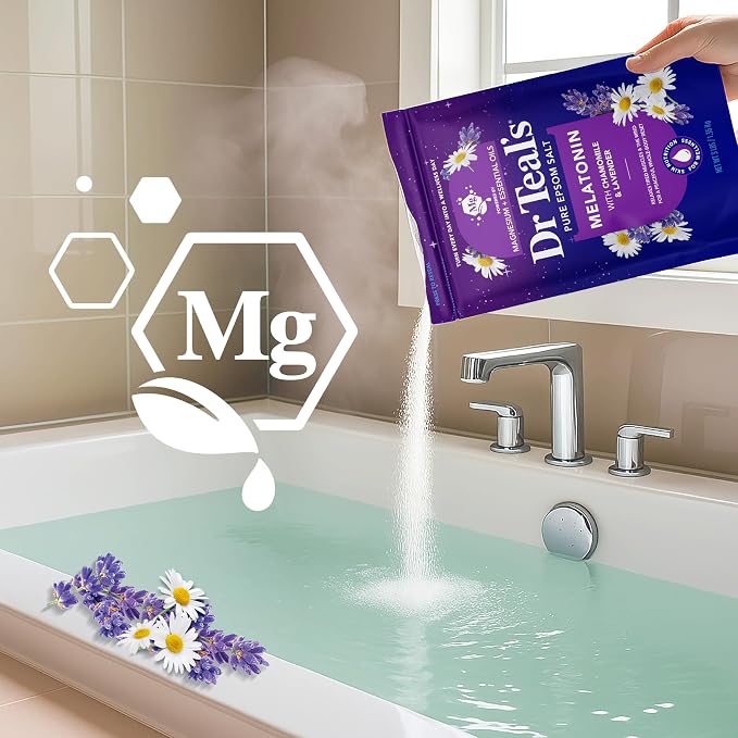 Dr Teal's Epsom Salt Magnesium Soak, Sleep Blend with Melatonin, Lavender & Chamomile Essential Oils, 3 lbs
