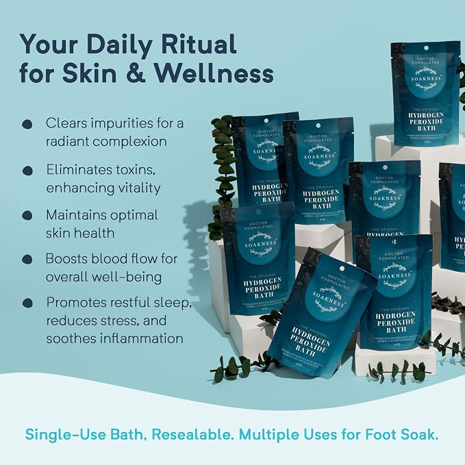Soakness Hydrogen Peroxide Epsom Salt Bath Soak - USA-Made – Patented Bath Salts, Muscle Recovery, & Skin Detoxification – Magnesium Salts for Bathing - Doctor Formulated Pure Epsom Salt (1-Pack)