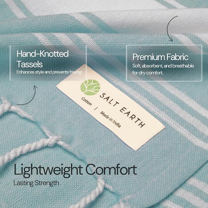 Salt Earth Cotton Turkish Beach Towel (Set of 4, 36"x72") - Soft, Quick Dry, Sand Resistant, Absorbent Towels for Bathroom, Home, Travel, Pool, Spa, Bath, Swim - Beach Towels Oversized (Hunter Green)