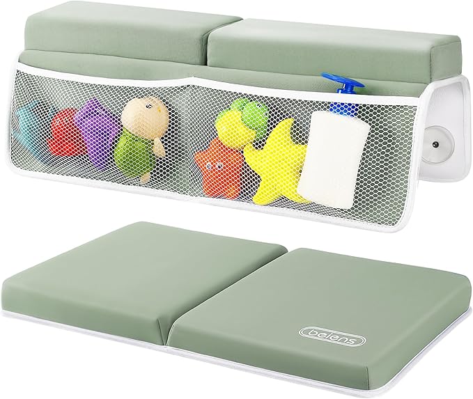 beiens Bath Kneeler and Elbow Rest Pad Set - 1.5'' Comfortable Thick Baby Bath Kneeler Pads, Quick Dry Soft Kneeling Pad for Baby Bath Time, Non-Slip Knee& Arm Support Bathtub Mat with Toys Organizer