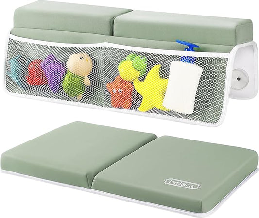 beiens Bath Kneeler and Elbow Rest Pad Set - 1.5'' Comfortable Thick Baby Bath Kneeler Pads, Quick Dry Soft Kneeling Pad for Baby Bath Time, Non-Slip Knee& Arm Support Bathtub Mat with Toys Organizer