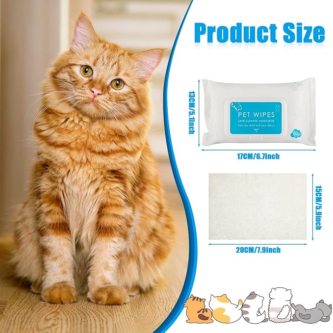 Treela 10 Packs of 80 Dog Wipes Pet Wipes Cat Grooming Supplies for Paws, Butt, Ear, Skin, Body Bath Cleaning Stain Odor Remover, Home or Travel Use(Unscented)