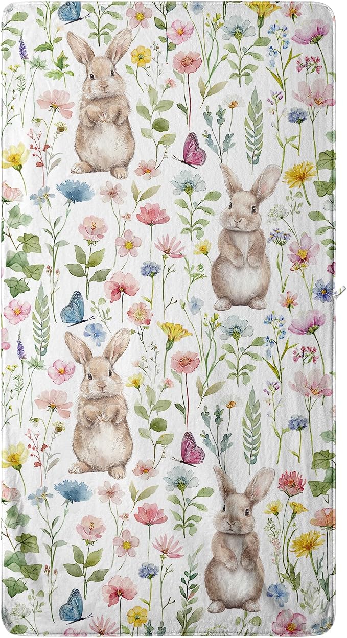 Easter Rabbit Pattern Bath Towels High Absorbent Coral Fleece Shower Towel for Bathroom Hotel