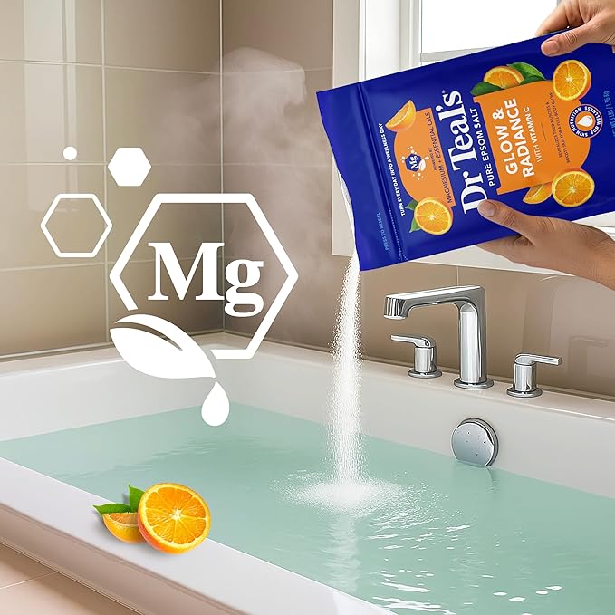 Dr Teal's Pure Epsom Magnesium Salt Soak, Glow & Radiance with Vitamin C & Citrus Essential Oils, 3 lbs