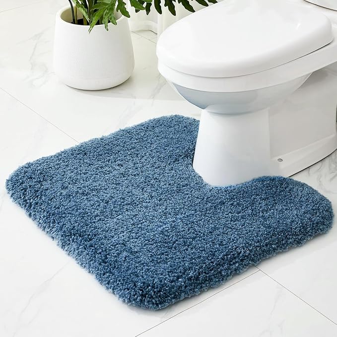 Toilet Rugs U Shaped Washable, 24x22 Contour Bath Rugs for Toilet, Luxury Ultra Soft Microfiber U-Shaped Toilet Rug, Non Slip Absorbent Machine Washable Bathroom Mat for Toilet, Blue