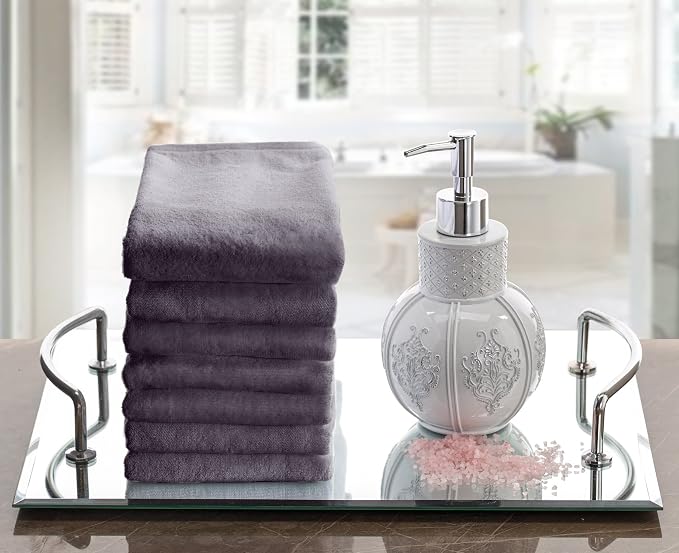 Creative Scents Cotton Fingertip Towels Set - 4 Pack - 11 x 18 Inches Decorative Small Extra-Absorbent and Soft Terry Towel for Bathroom - Powder Room, Guest and Housewarming Gift (Grey)
