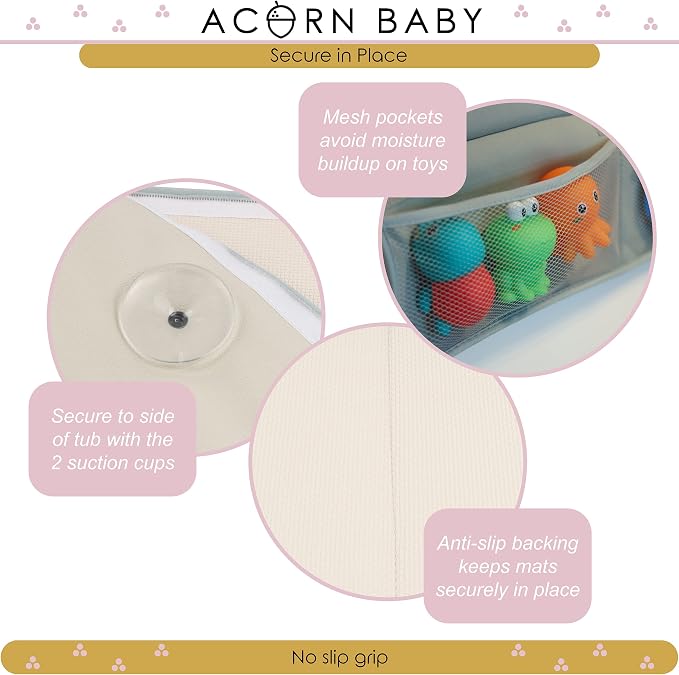 Acorn Baby Bath Kneeler and Elbow Rest Pad - Over Tub Foam Bathtub Kneeling Pad with Storage Pockets and Suction Cups 814205