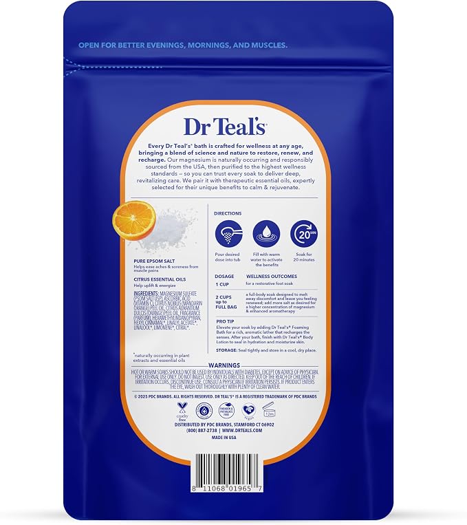 Dr Teal's Pure Epsom Magnesium Salt Soak, Glow & Radiance with Vitamin C & Citrus Essential Oils, 3 lbs