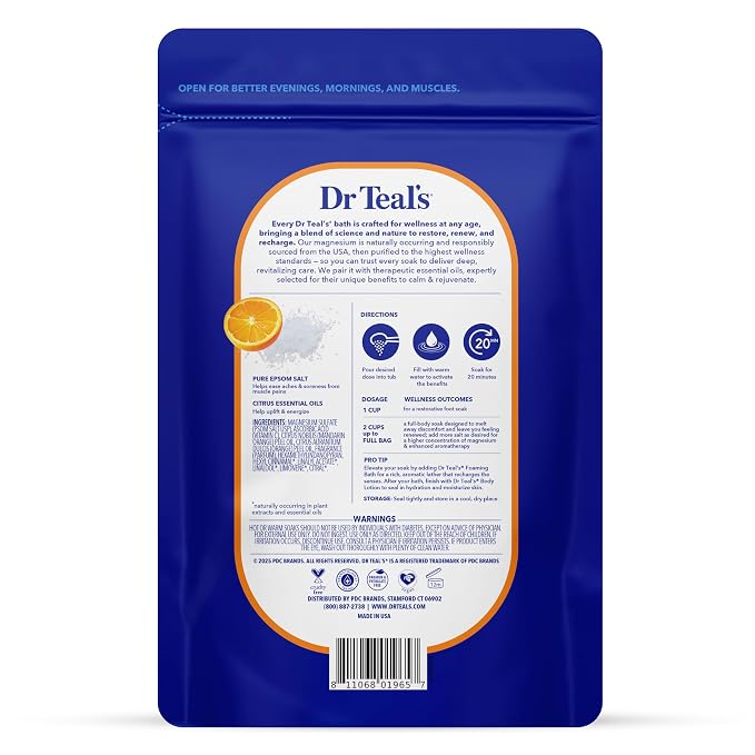 Dr Teal's Epsom Salt Magnesium Soak, Glow & Radiance with Vitamin C & Citrus Essential Oils, 3 lbs (Pack of 4)