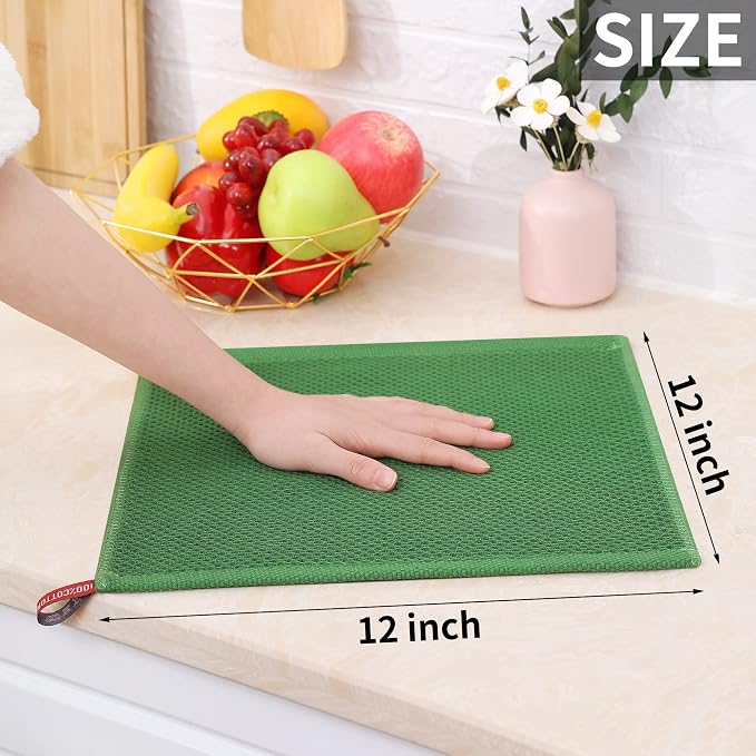 Homaxy 100% Cotton Waffle Weave Kitchen Dish Cloths, Ultra Soft Absorbent Quick Drying Dish Towels, 12 x 12 Inches, 24-Pack, Grass Green