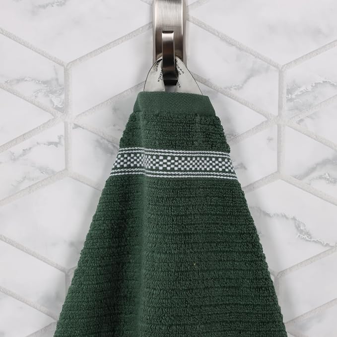 Superior Cotton 9-Piece Towel Set, Zero Twist, Ribbed Geometric, Bathroom Essentials, Shower, Spa, Luxury Plush Soft Absorbent Towels, Includes 3 Bath, 3 Hand, 3 Washcloth/Face Towels, Forest Green