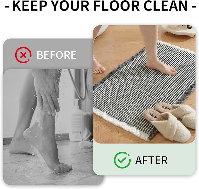 Waffle Bath Mat - Super Water Absorbing Bath Mat Quick Dry, Bathroom Rugs Non Slip Washable, Rubber Backed Bathroom Mat for Bathroom Floor, Tub and Shower, 20" x 32", Dark Grey & White