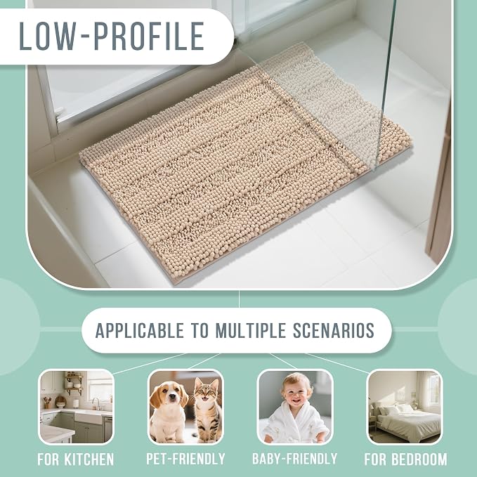 Yimobra Bathroom Runner Rugs 55"x24", Non Slip and Absorbent Bath Mat, Super Soft Water Absorbent Hallway Carpet, Machine Washable Rug for Vanity Tub Shower, Beige