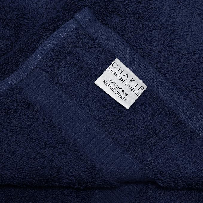 Chakir Turkish Linens 4 Piece Hand Towels, 100% Cotton Turkish Towels for Bathroom, Luxury Soft Absorbent Hand Towel Set, 16 x 30 Inches, Navy