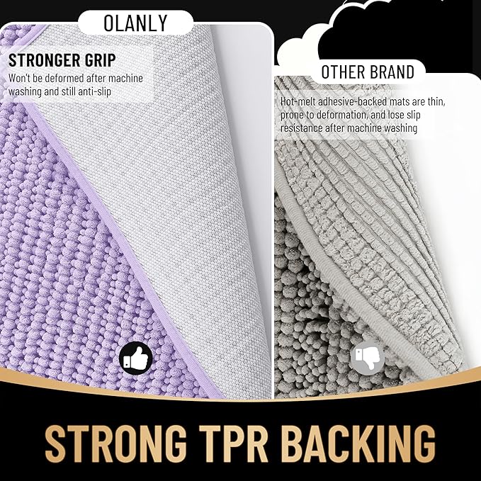 OLANLY Thick Bathroom Runner Rugs 47x20, Extra Soft Absorbent Chenille Bath Rugs, Rubber Backing, Machine Wash Dry, Long Bath Mats for Bathroom Floor, Tub and Shower, Home Decor Accessories, Lavender