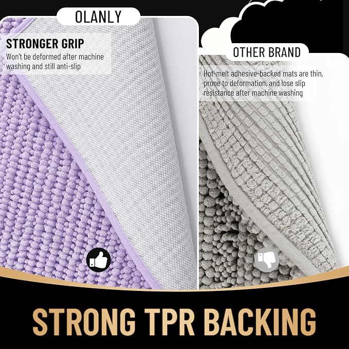 OLANLY Thick Small Bathroom Rugs 24x16, Extra Soft Absorbent Chenille Bath Rugs, Rubber Backing, Machine Wash Dry, Bath Mats for Bathroom Floor, Tub and Shower, Home Decor Accessories, Lavender