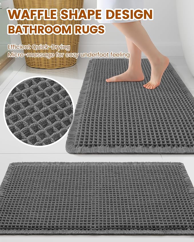 Smiry Waffle Bath Mat 72x24, Extra Soft Absorbent Bathroom Rugs, Non Slip Machine Washable Quick Dry Bath Rugs for Bathroom Floor, Tub, Shower, Home Decor Accessories, Dark Grey