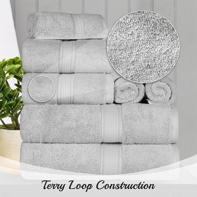 SUPERIOR Egyptian Cotton Pile Heavyweight Bath Sheet, 2 Piece Set, Silver | Highly Absorbent, Ultra Soft Luxury 800 GSM Towel Set for Bathroom, Shower, Hotel Essentials Oversize Plush Madeline Towels