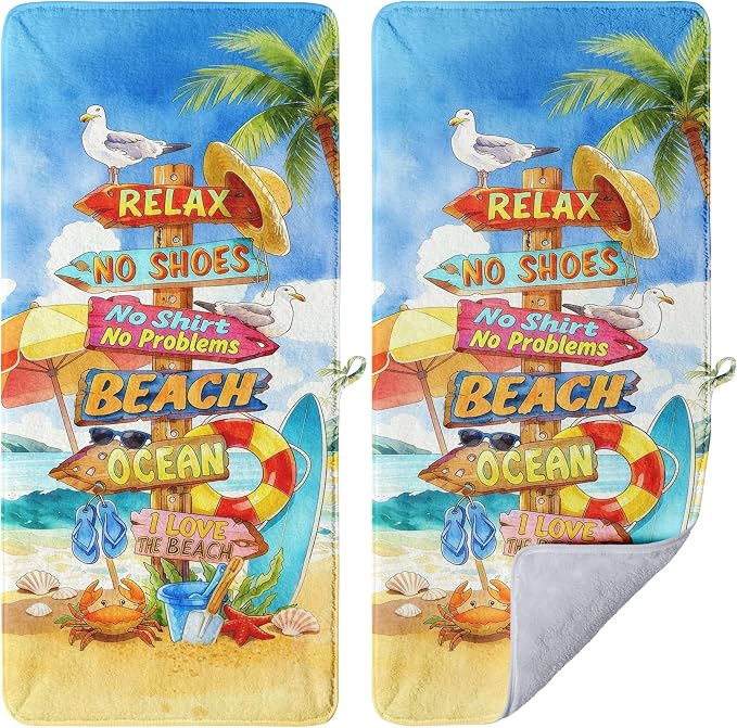 Funny Beach Quote Hand Towel Soft Fleece Absorbent Towels for Bathroom Kitchen Set of 2