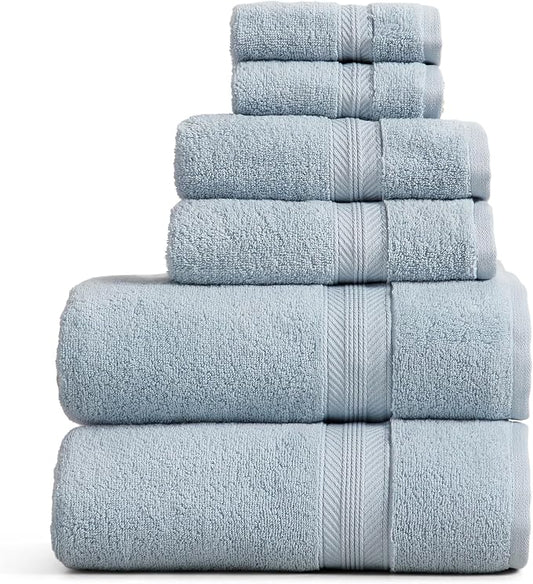 100% Cotton 6-Piece Bath Towels Set | Quick Dry Bath Towels | Blue Towels | Springtree Home 6-Piece Blue Towel Set | Absorbent Quick-Dry Towels for Bathroom | Oeko-TEX® Standard 100 Cotton