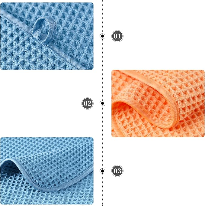 POLYTE 430 GSM Microfiber Quick Dry Lint Free Oversize Bath Towel Set, 6 Piece (Waffle Weave)