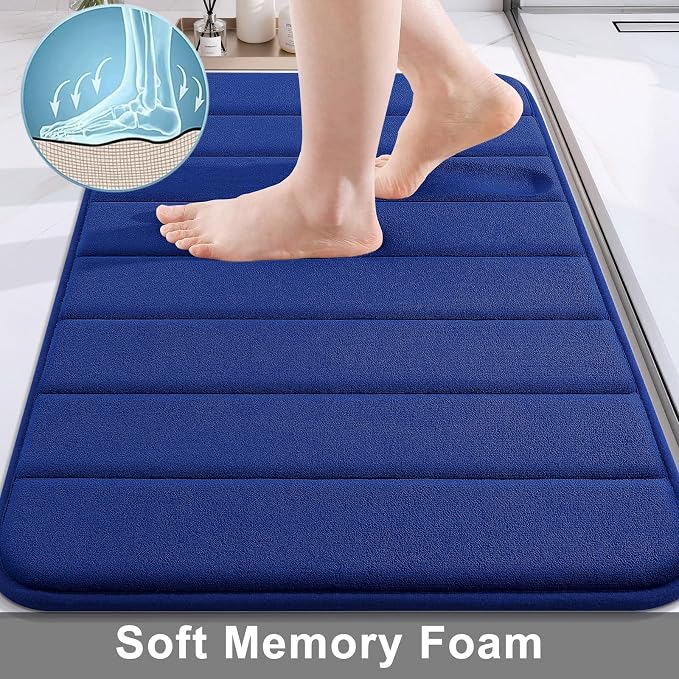 Buganda Memory Foam Bath Mat, 59" x 34", Ultra Soft Bathroom Rugs, Water Absorbent and Machine Washable Bath Rug Runner for Bathroom, Shower, and Tub, Navy Blue