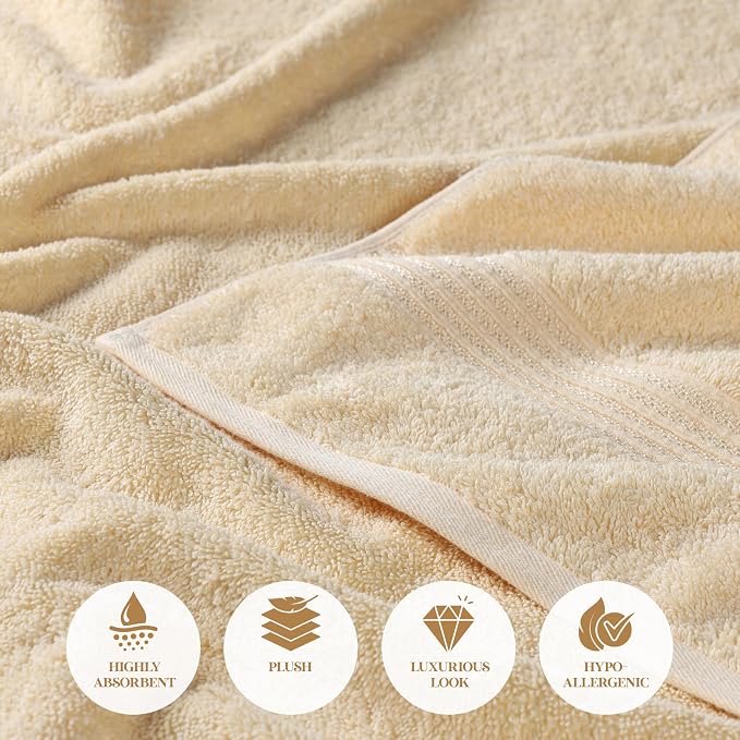 Superior Egyptian Cotton 4-Piece Bath Towel Set for Shower, Bath, Spa, Resort, Hotel, Soft Body Towels, Airbnb Essentials, Apartment, Dorm, Quick Dry, Absorbent, Bathroom Basics, Canary