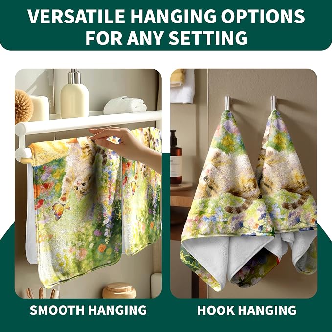 Cute Animals Wildflower Hand Towels Spring Summer Soft Microfiber Towel for Kitchen