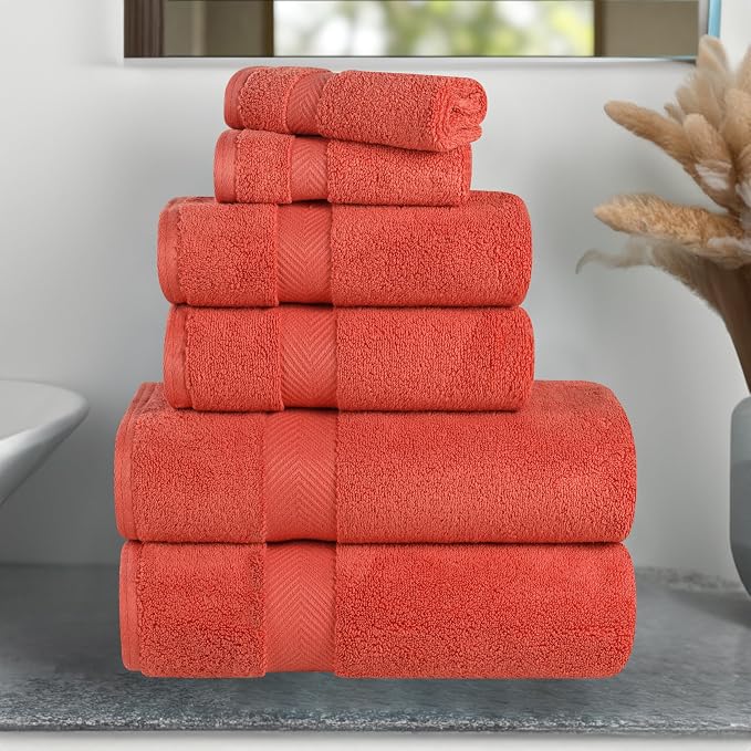 Superior Zero Twist 100% Cotton Bathroom Towels, Super Soft, Fluffy, and Absorbent, Premium Quality 6 Piece Towel Set with 2 Washcloths, 2 Hand Towels, and 2 Bath Towels, Brick