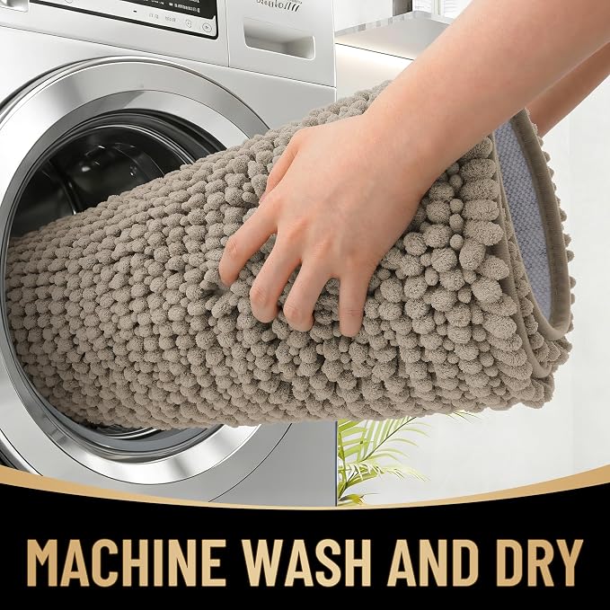 OLANLY Thick Bathroom Rugs 36x24, Extra Soft Absorbent Chenille Bath Rugs, Rubber Backing, Machine Wash Dry, Bath Mats for Bathroom Floor, Tub and Shower, Home Decor Accessories, Warm Taupe