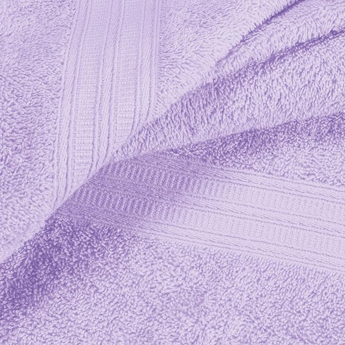 BOUTIQUO 24 Pack Cotton Towel Set, Contains 6 Bath Towels 27x54 inch, 6 Hand Towels 16x24 inch & 12 Wash Coths 12x12 inch, Ideal Everyday use, Ultra Soft Compact & Lightweight - Purple