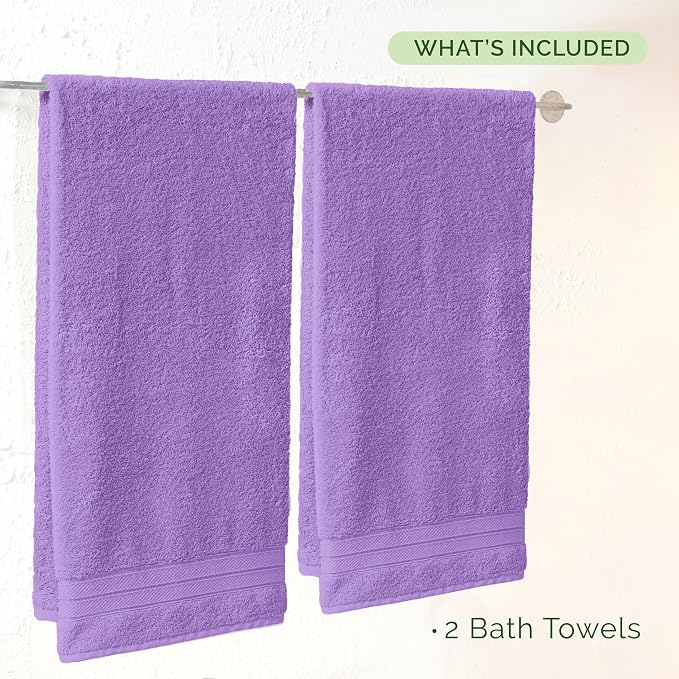 Elegant Comfort Three Line Popcorn Towel Set for Bathroom 27 x 54 inches, Premium Hotel Quality 2-Pack Bath Towels, 100% Turkish Cotton, Soft and Durable, Quick Dry and Highly Absorbent, Lavender