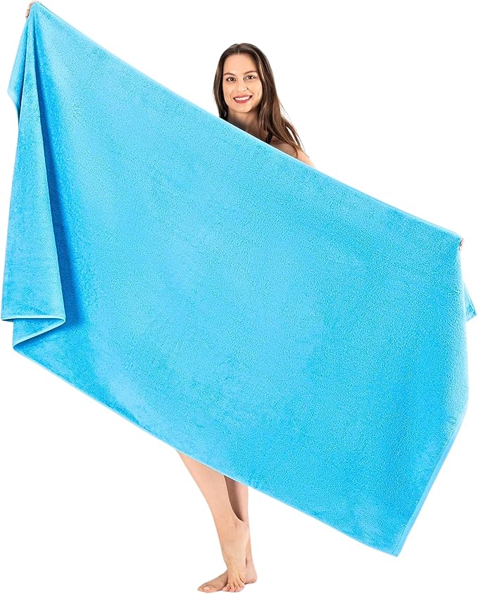 SALBAKOS Luxury 100% Turkish Cotton 40x80 in Extra Large Beach & Bath Towels | Oversized Bath Sheets | Premium Hotel Quality Thick Soft Absorbent Turkish Towel (Pack of 1, Aqua, Jumbo Bath Sheet)