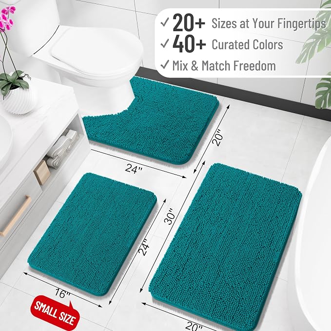 OLANLY Toilet Rugs U-Shaped 24x20, Extra Soft Absorbent Chenille Contour Bathroom Rugs for Toilet, Dry Quickly, Machine Washable, Non-Slip Bath Mat, Deep Lake