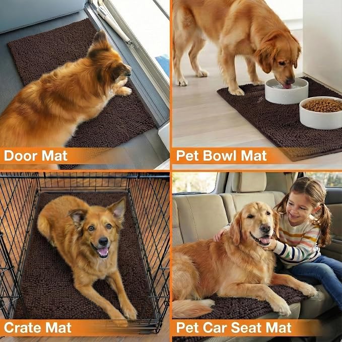 Neater Pets Muddy Paws Dog Door Mat 24” x 17” – Super Absorbent & Quick-Dry Chenille Doormat for Trapping Dirt, Water, Mud - Non-Slip & Machine Washable Pet Rugs for Entryway, Indoor Mud Mats, Brown
