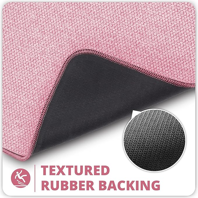 Bosap Bathroom Rugs Set 2 Pieces,Thin Bathroom Mats,Toilet Rugs,Quick Dry,Non-Slip,Machine Washable,Low Pile,Absorbent Bath Mats,Shower,Sink,Home Decor Accessories.Pink,1'5"x2'3"+1'8"x2" U Shape