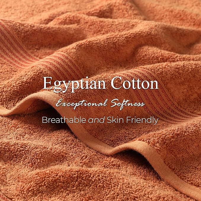 Superior Egyptian Cotton 8-Piece Towel Set, Assorted Towels for Home Bathroom, Master Bath, Decor Essentials, Includes 2 Bath, 2 Hand, 4 Face Towels/Washcloths, Quick Dry, Absorbent, Caramel Brown