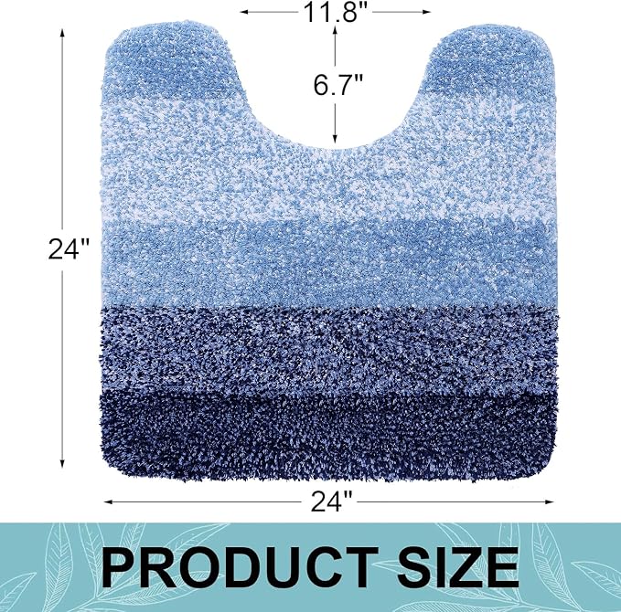 Arotive Microfiber Bathroom Rugs, Shaggy Soft and Absorbent Contour Toilet Rugs, Thick Plush Machine Washable Dry Bath Mats for Toilet Base, 24x24, Blue, U-Shape