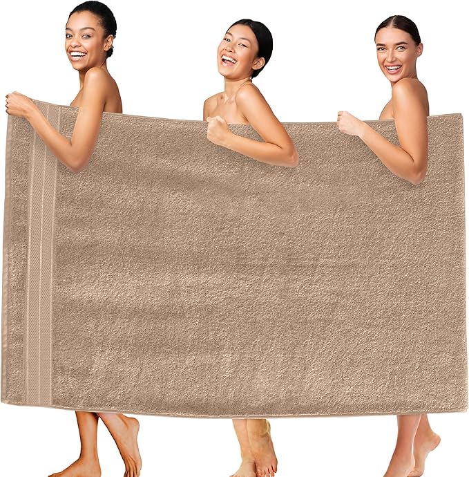 Elegant Comfort Three Line Popcorn Extra Large Luxury Bath Towel - 40" x 80" inch, Premium Hotel Spa Quality 1 Piece Oversized Bath Sheet 100% Turkish Cotton Super Soft Highly Absorbent, Tan